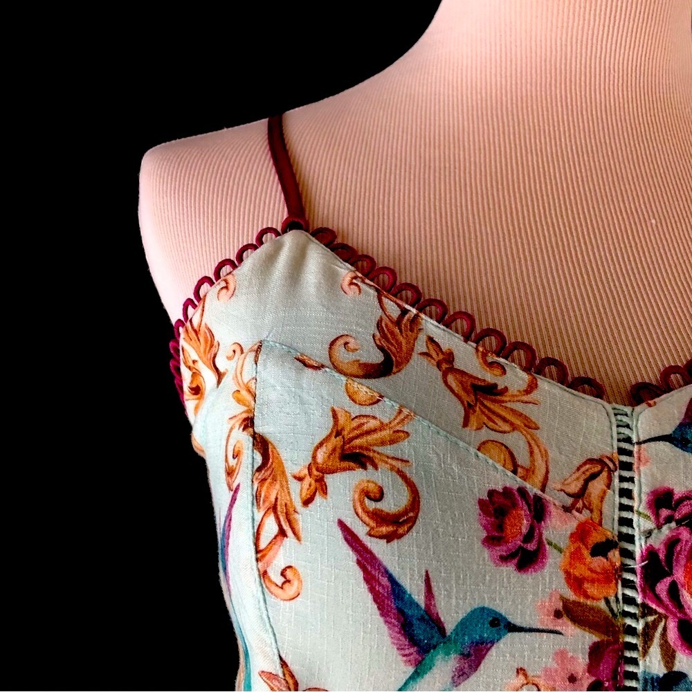 Rare Hummingbird colorful sundress with pleated bottom by anix, - Picture 5 of 6